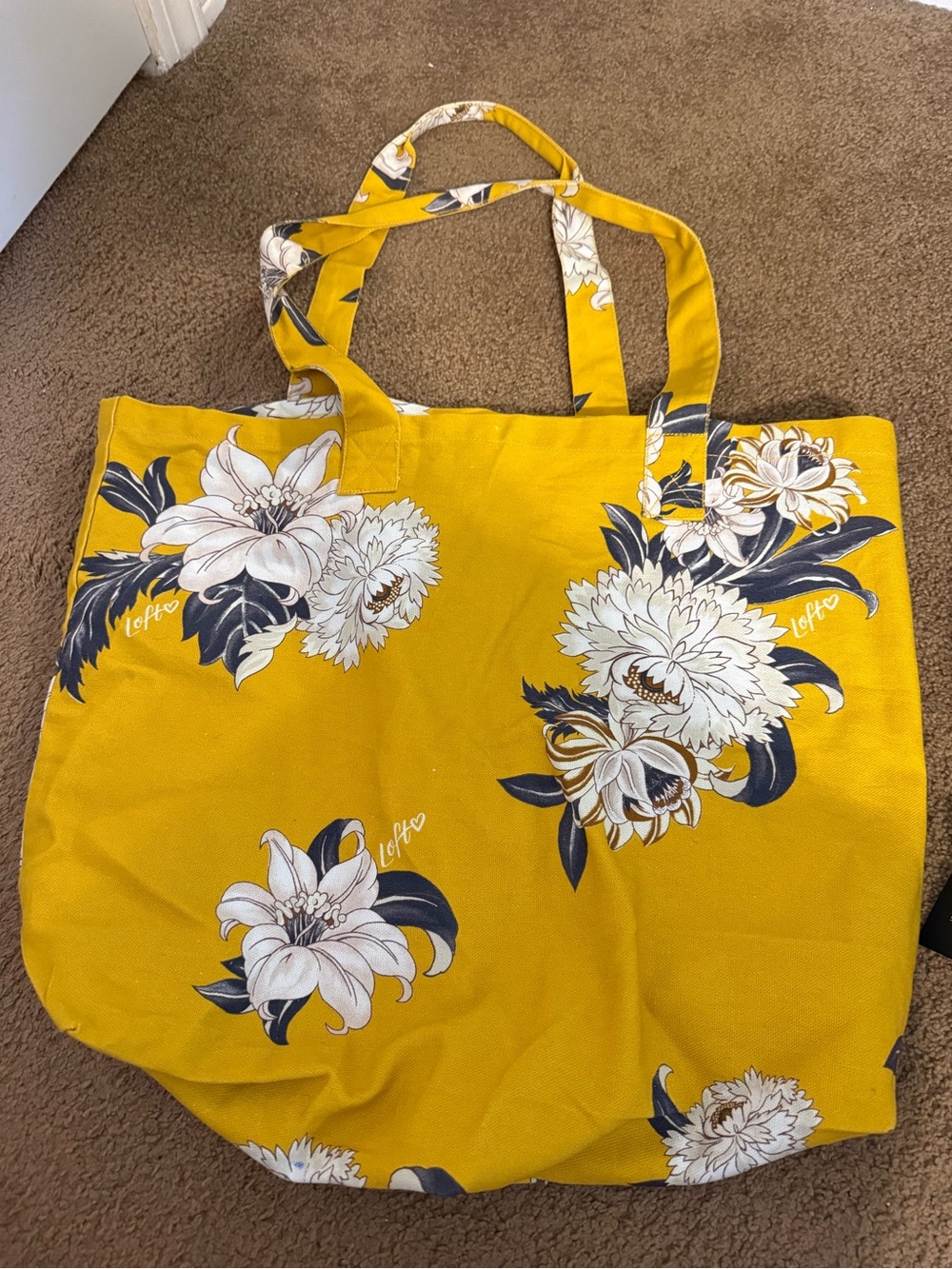 Loft Yellow Floral Canvas Tote Bag